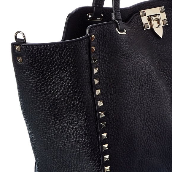 NEW Valentino Rockstud Medium Grainy Leather Crossbody 2 Way Tote - Picture 8 of 17